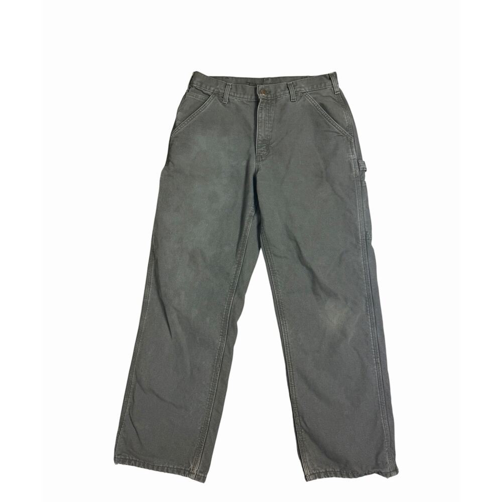 Carhartt 32x30 Green Loose Washed Duck Flannel-Lined Utility Work Pants As Is